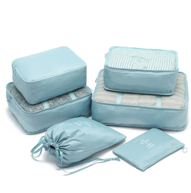 6-Piece Fabric Travel Luggage Storage Bag Set for Bathroom Organization with Clothing Underwear Socks Packaging Cube Travel Bag