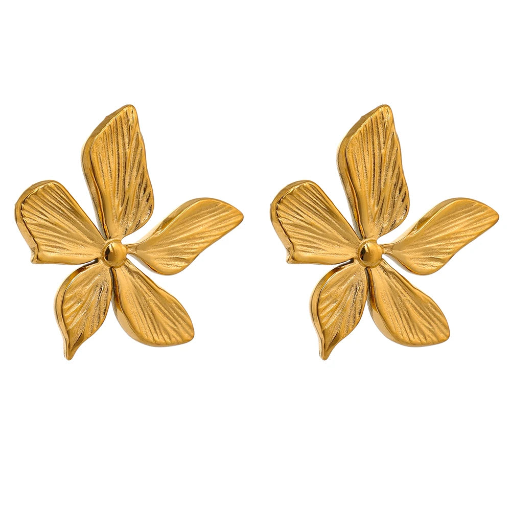 JINYOU 560 Simple Texture New Floral Modern Women's Earrings Stainless Steel Gold Flower Stud Earrings Jewelry