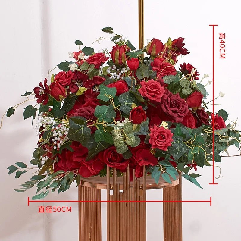 O-X826 OEM Silk Flowers Arrangements for Weddings White Pink Blue Wedding Decoration Table Centerpiece Flower Ball Flower Row