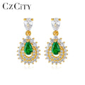 CZCITY Brand Hot Selling Earrings Green Gem Super Flash Full Zircon Earrings Jewelry Accessories  Jewelry Earrings
