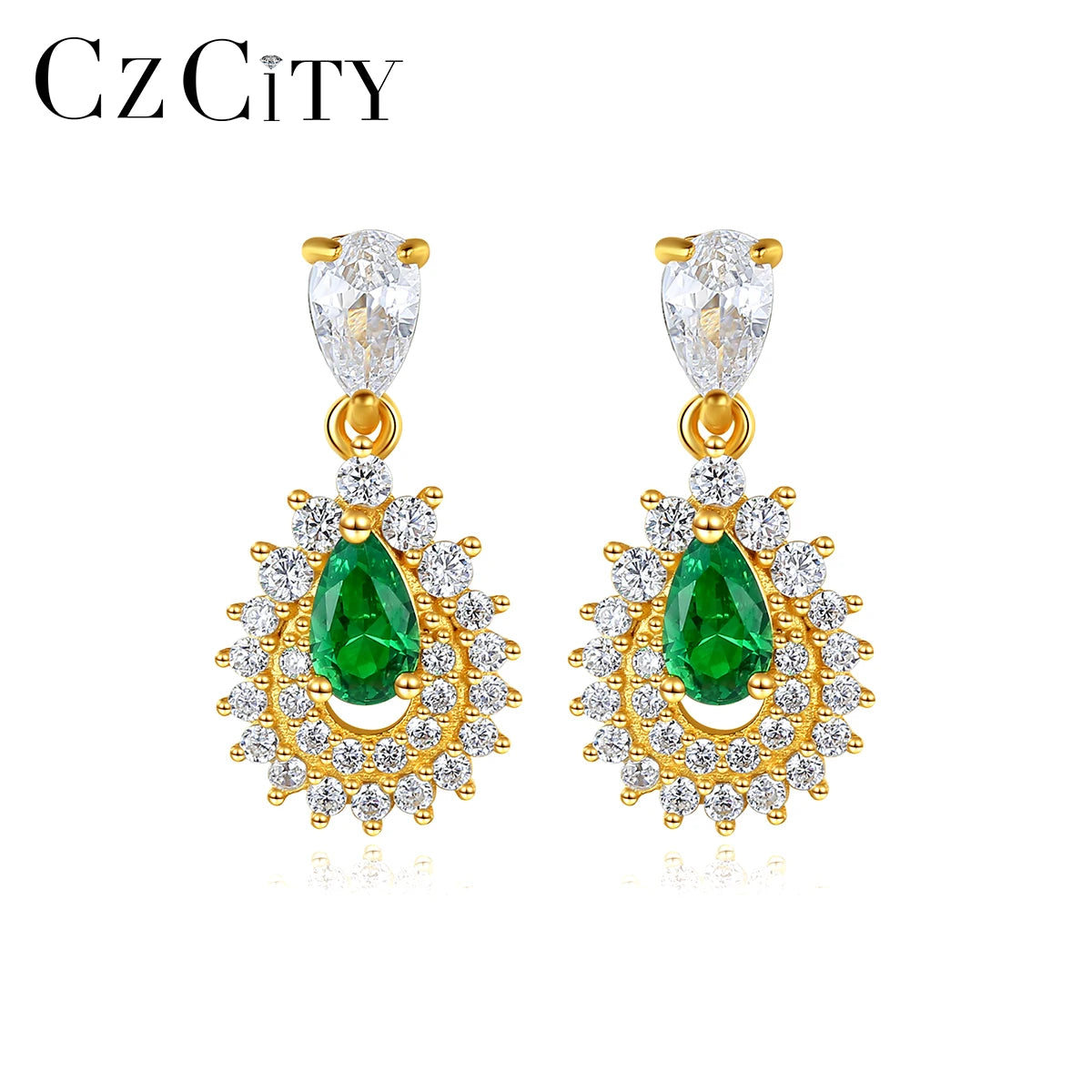 CZCITY Brand Hot Selling Earrings Green Gem Super Flash Full Zircon Earrings Jewelry Accessories  Jewelry Earrings