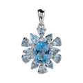 Exquisite Rhodium Plated 925 Sterling Silver Natural Swiss Blue Topaz Flower Pendant for Women Birthday Gift