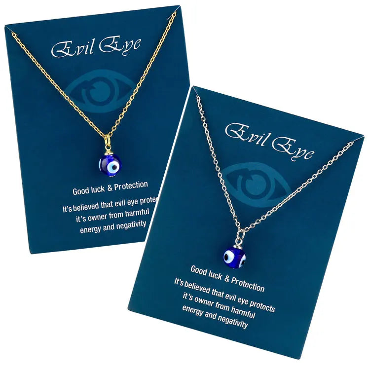 SC Hot Selling Stainless Steel Good Luck Protection Necklace Gift Fashion Three Sides Evil Blue Eye Pendant Necklace for Women