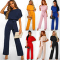 2026 Hot Selling S-3XL Spring Solid Color Custom LOGO Lace-up Button Short Sleeve Clothes Women Women's One Piece Jumpsuit