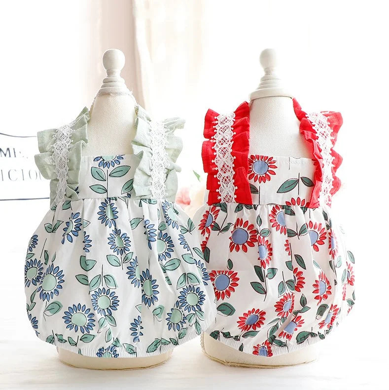 Dog Clothes - Spring/Summer Thin Cat Princess Dresses Wholesale Sunflower Cotton Fabric for Small Breed Dogs - Pet Apparel