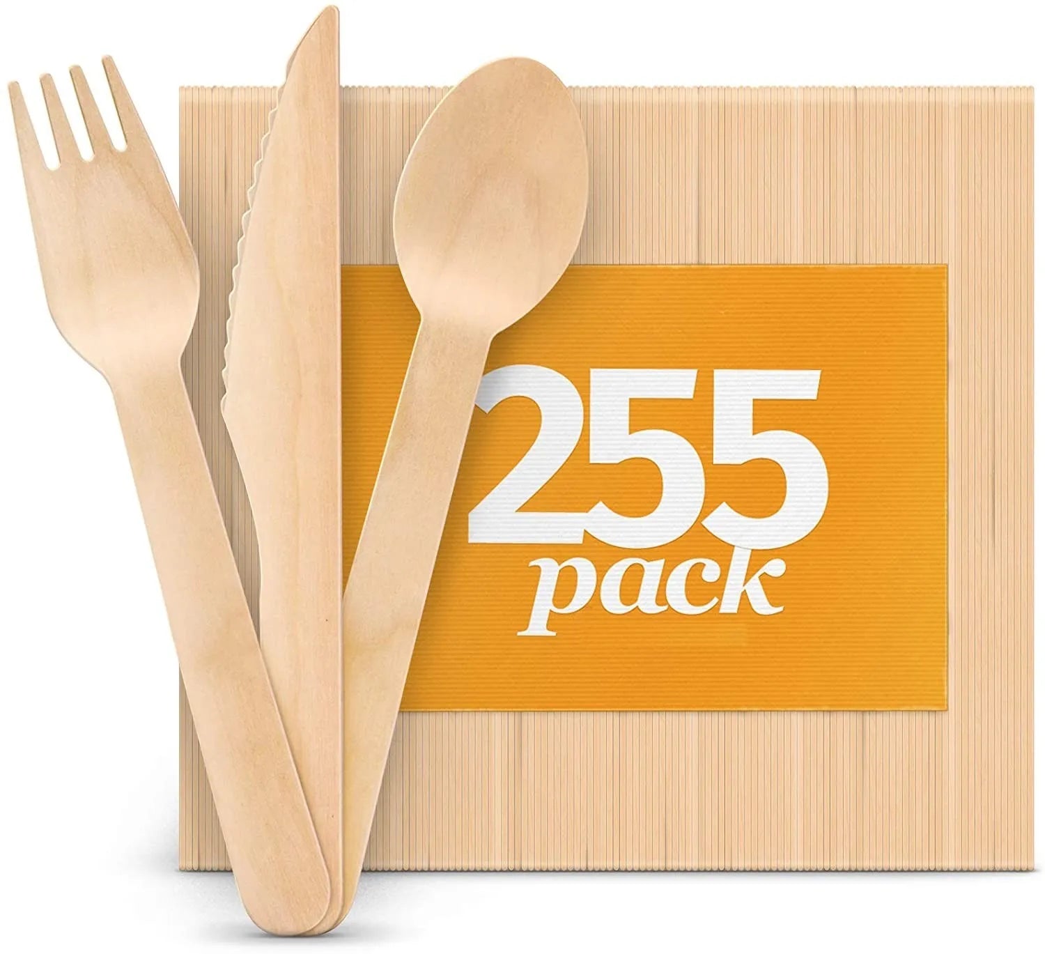 Cheap Wholesale 100 Forks 100 Spoons 100 Knives Wooden Cutlery Disposable 6" Series