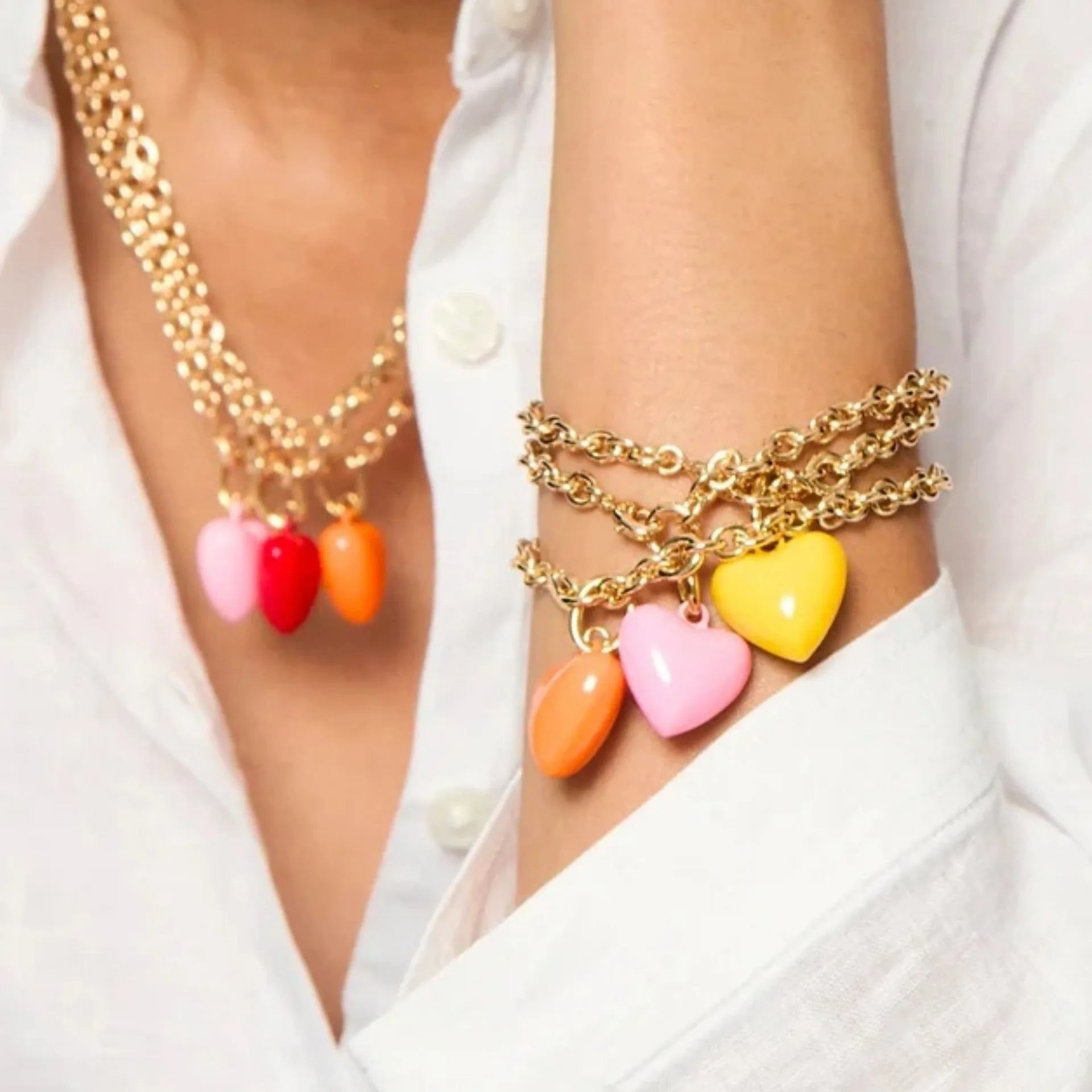 18K Gold Plated Stainless Steel Bracelet for Women 2025 Trendy Waterproof Chunky Heart Pendant Fashion Chain Link Jewelry Gift