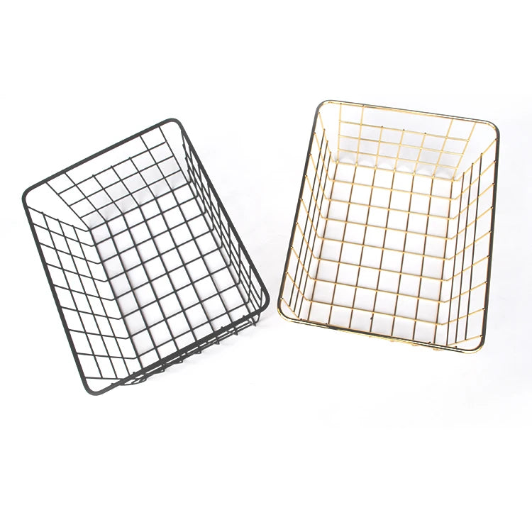 Factory Wholesale Iron Metal Art Storage Wire Mesh Basket Multifunctional Decorative Basket Black and Gold and Rose Gold Color