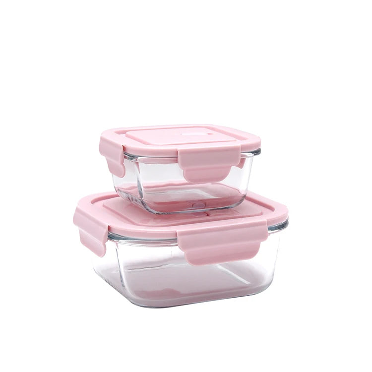 Aohea Food Containers pink Lunch Box Glass Microwave Safe Glass Tifin Box Set Bento Lunch Box Kids Set for School