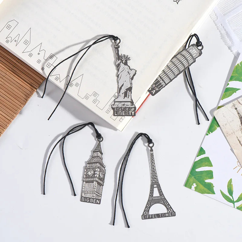 Hollowed Out London Paris Eiffel Tower Statue of Liberty Mark Page Metal Bookmark Stationery School Supply Creative Teacher Gift