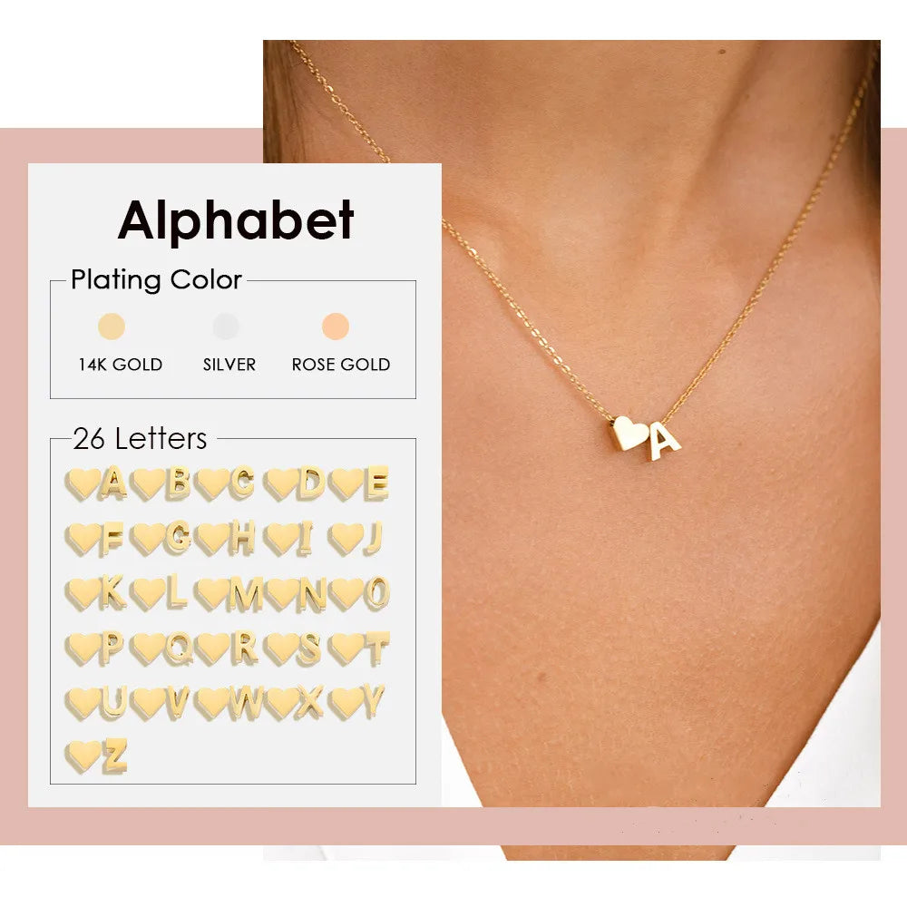Fashion Dainty Initial Heart DIY Necklace Gold Silver Color Letter Choker Necklace for Women Pendant Jewelry Gift