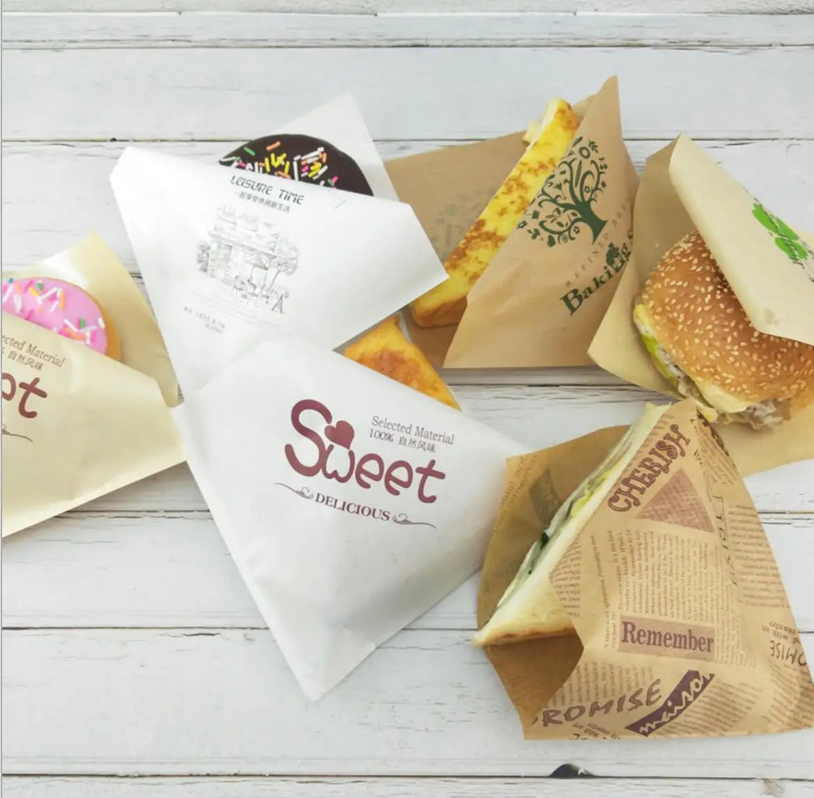 Cookie Fast Food Sandwich Donuts Burger Restaurant White Paper Bag Wholesale