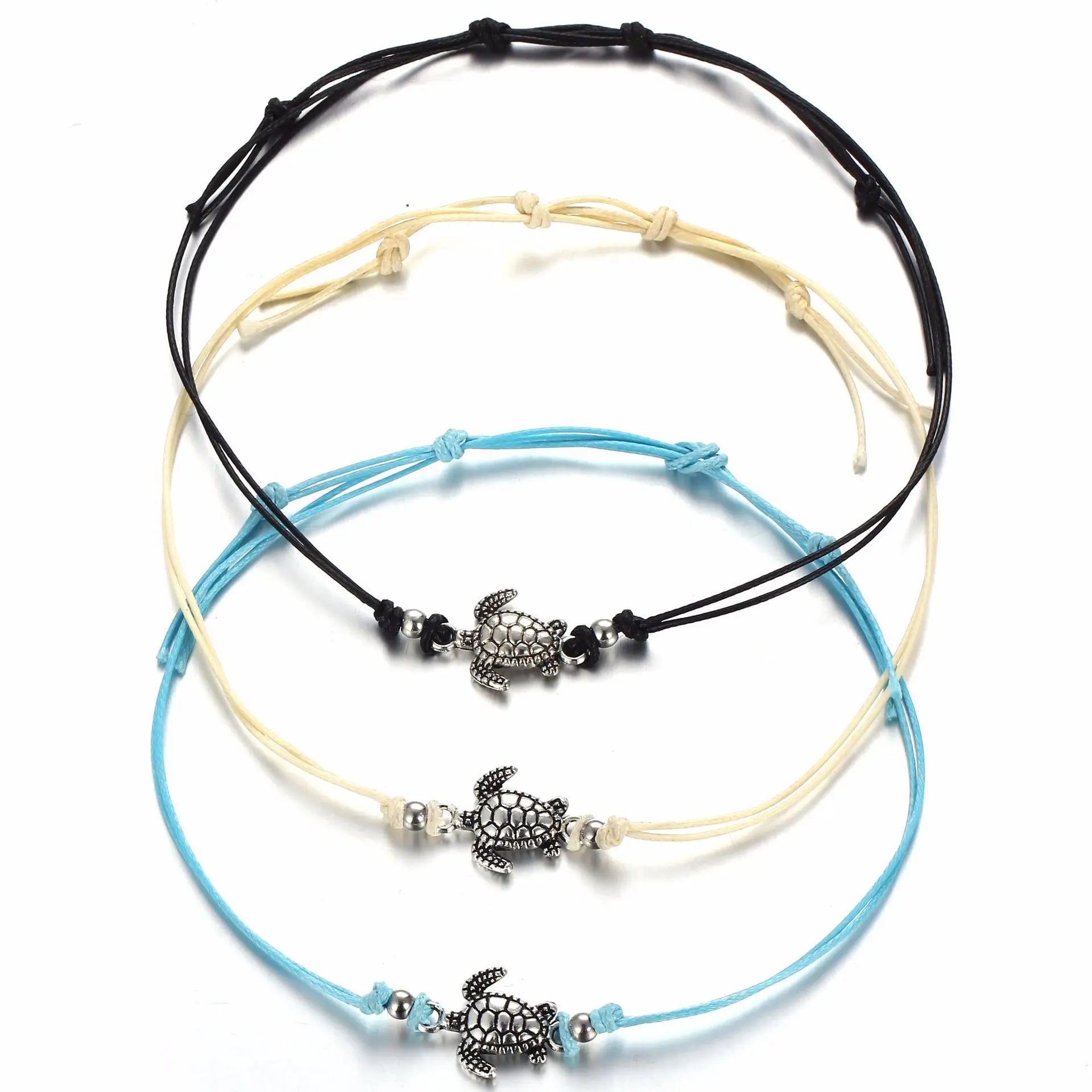 Wholesale Fashion Boho Layered Anklets Sea Turtle Ankle Bracelets Beach Wax Rope Foot Jewelry for Women and Girls