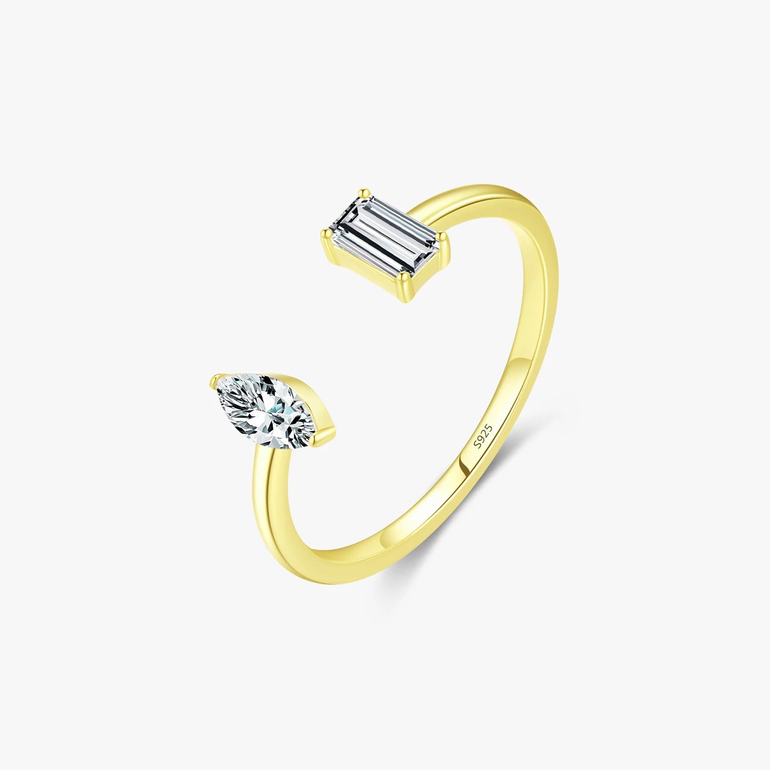 925 Sterling Silver Rhombus & Eectangle Open Size 6-9 Adjustable Finger Ring 14K Gold Color Simple Jewelry Rings for Women