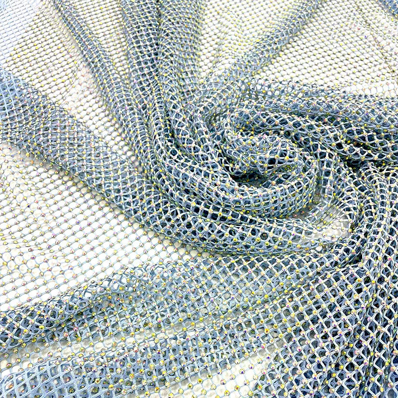 S556 Diamond Glass Stone Rhinestone Fabric Stretch Mesh Hot Fix Party Crystal Fabric