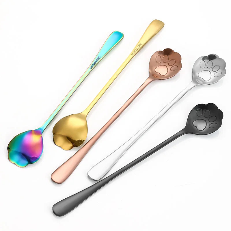 Mini Cat Paw Shape Gold Plated Stainless Steel Bar Tea Spoon Coffee Ice Spoon for Events