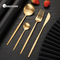 FANGYUAN Customized logo 4 Piece Classic Flat Black and Gold Silverware Cutlery Set Stainless
