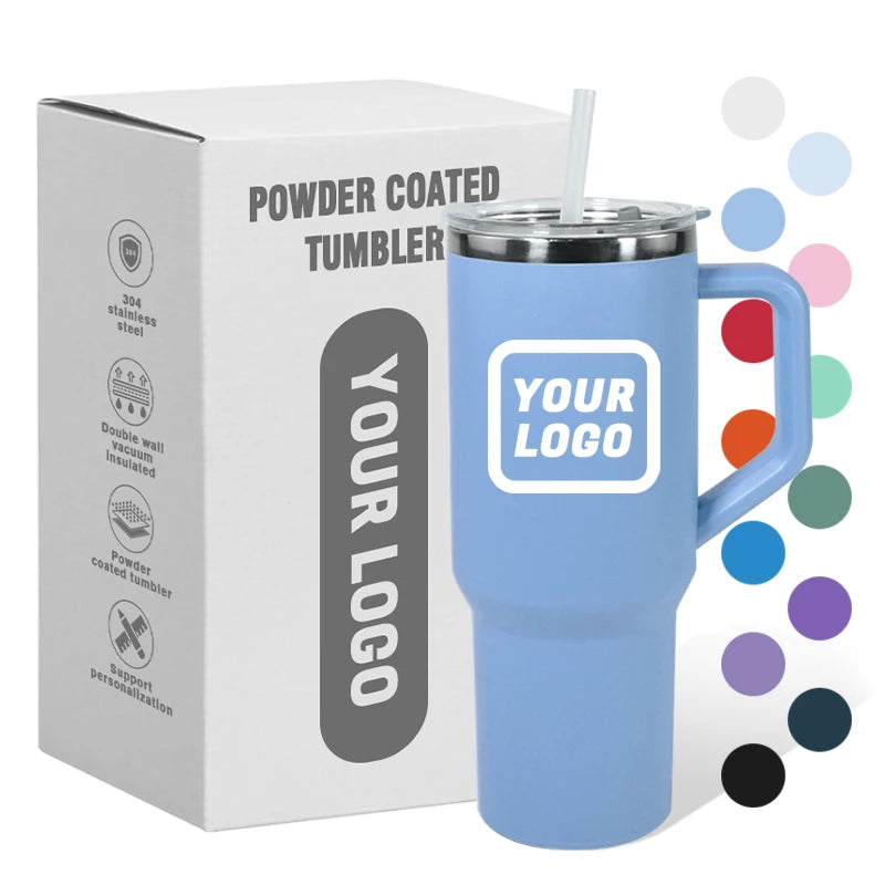 New Arrival 40oz Inner Wall Stainless Steel Outsider Wall Plastic Travel Mug With Handle