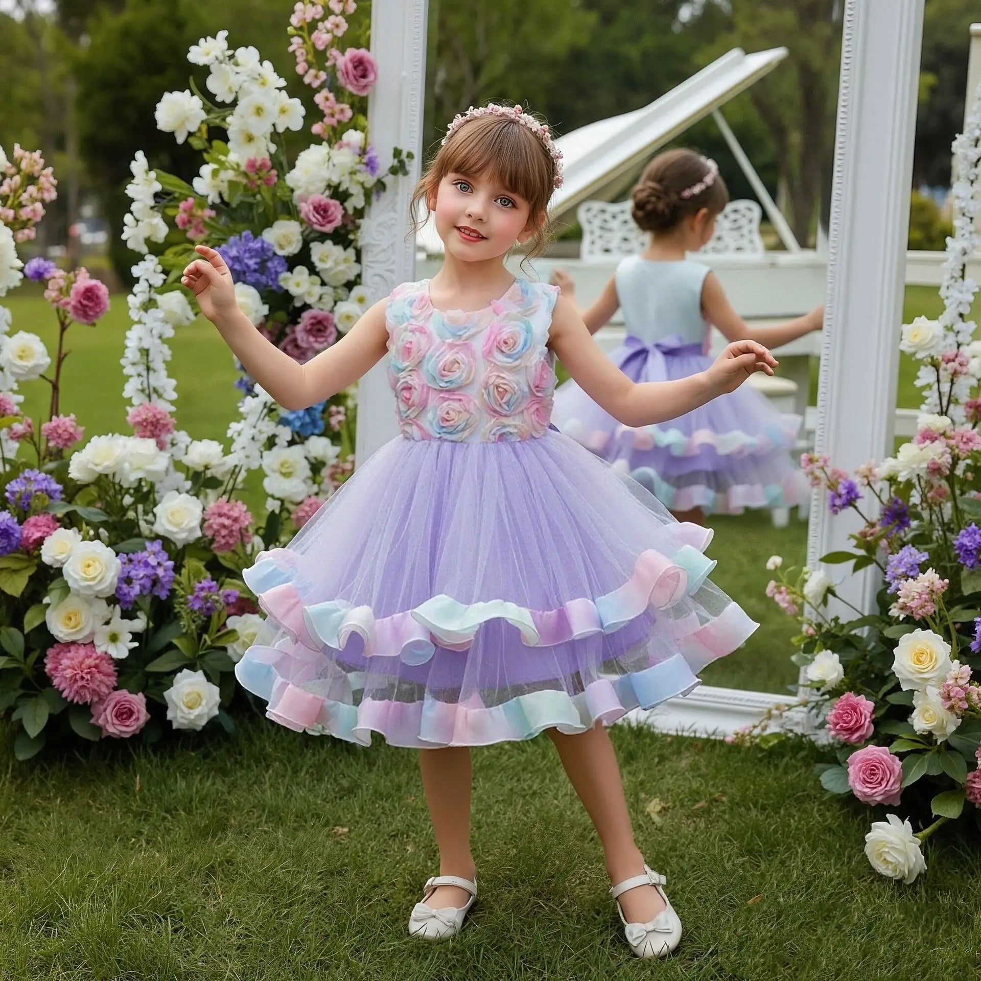 Korean Style Colorful Girl Party Dress Baby Girl Birthday Dresses for 2 Years Old Girls Fluffy Kid Flower Princess Dress