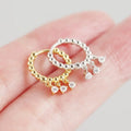 Cute 925 Sterling Silver CZ Stone Pendant Huggie Earrings Korean Style Hypoallergenic Earrings