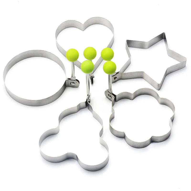 5pcs Stainless Steel Kitchen Cooking Tool Heat-Resistant Pancake & Egg Rings Mold with Portable Handle for Frying Breakfast