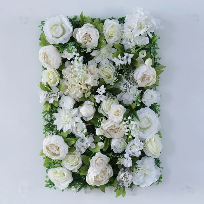 E07094 40*60 Plastic Base Faux Flower Wall White Cream Red Artificial Flower Panel Backdrop for Wedding Decor