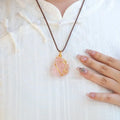 Hand Made 14k Gold Filled Wire Wrapped Rose Quartz  Charm Pendant Necklace Spiritual Healing Products for Meditation