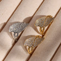 G3984 Wholesale Stainless Steel Shining 5A Zircon Leaf Shaped Ring for Women Temperament Fashion Jewelry Rings