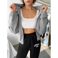 F230182 Custom Logo OEM Womens Causal Streetwear Hoodies Oversized Cotton Zip up Jacket for Women Sweatshirt