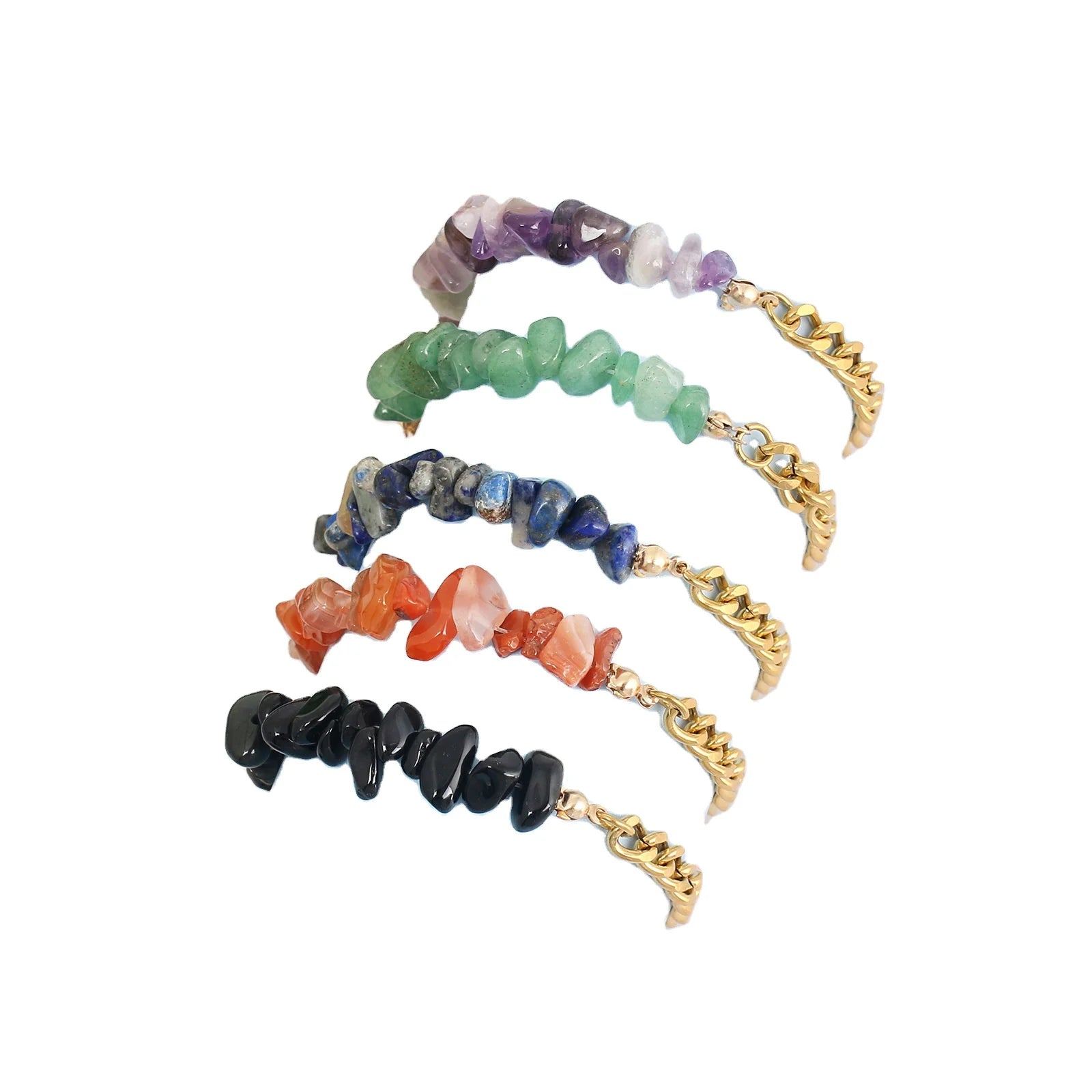 Natural Stone Gold Stainless Steel Inlay Healing Stones Crystal Chips Bracelet for Jewelry Making