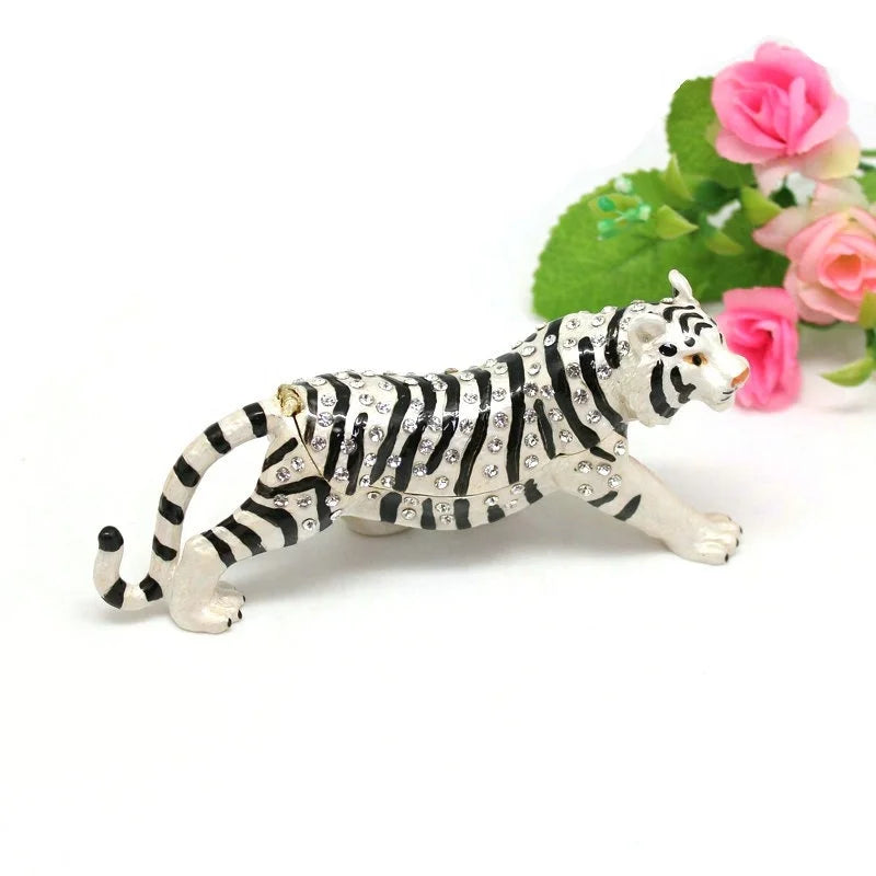 SHINNYGIFTS Enamel Alloy Small Home Decorative Rectangle Gift Box Animal Shape Tiger Trinket Box Wholesale