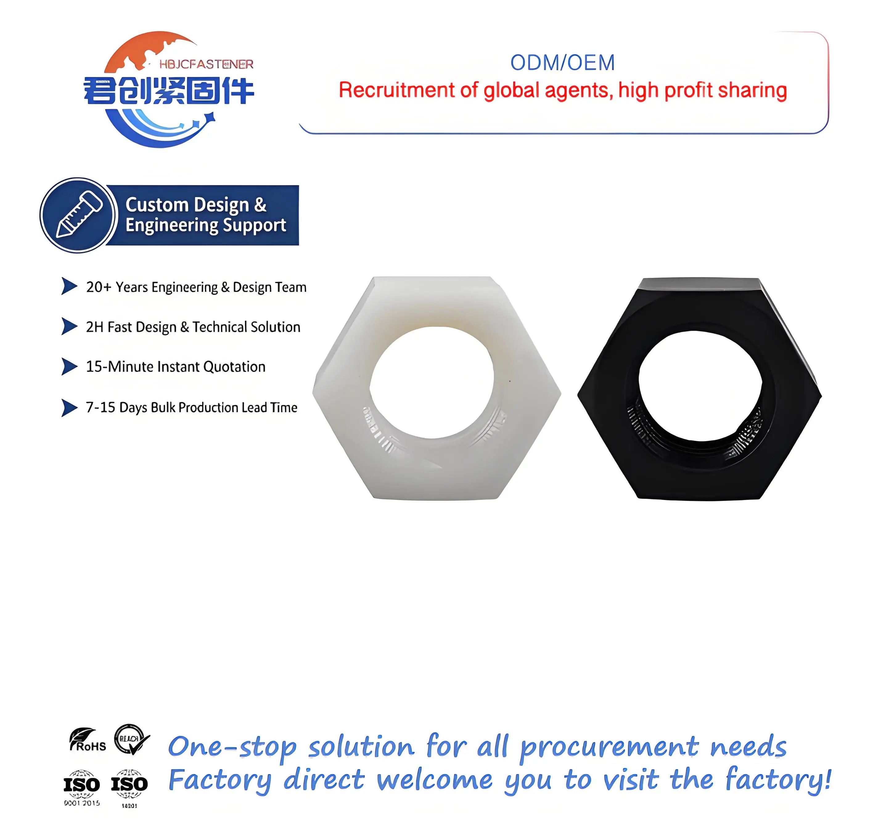 ANSI ASTM JIS Certified M2/M3/M4/M5 Multi-Specification Galvanized Flat Head Zinc Plating Nylon Plastic Hexagon Nut