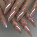 2023 New Design Abs Press on Nails Custom Long Oval Medium French Shinny Powder Nail Supplies Artificial Fingernails