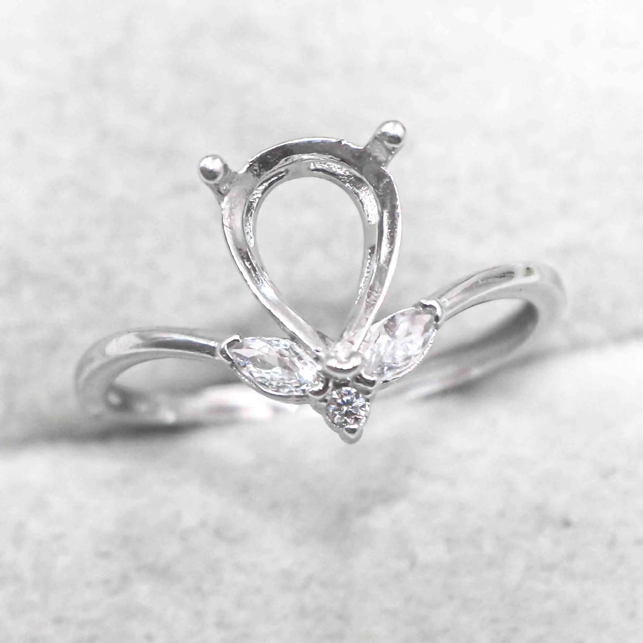 Semi Mount 7*9mm Sterling Silver Ring Pear Shape Empty Blank Support Claws Setting S925 Base Without Center Stone for DIY Inlay