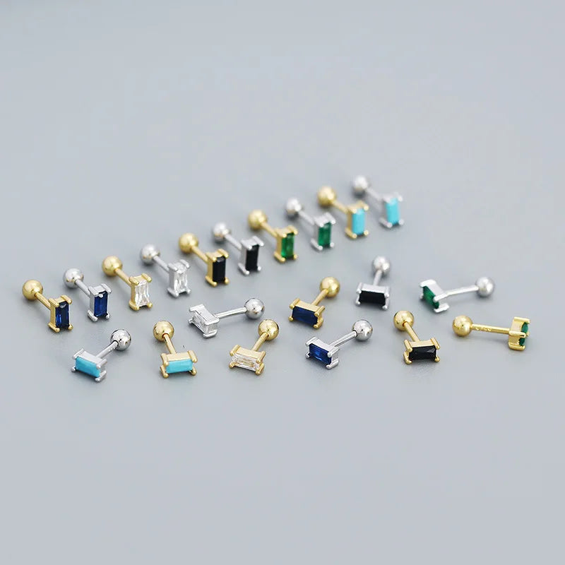 Wholesale Mini 18K Gold Plated Stud Earrings Dainty 925 Sterling Sliver Green Red Blue Zircon Stud Earring