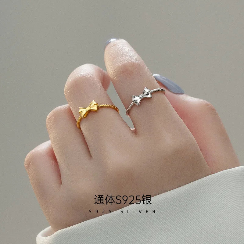 Fashion Jewelry Rings Women 925 Sterling Silver butterfly Bow Rings Gold Plated Adjustable Ring Jewelry Women