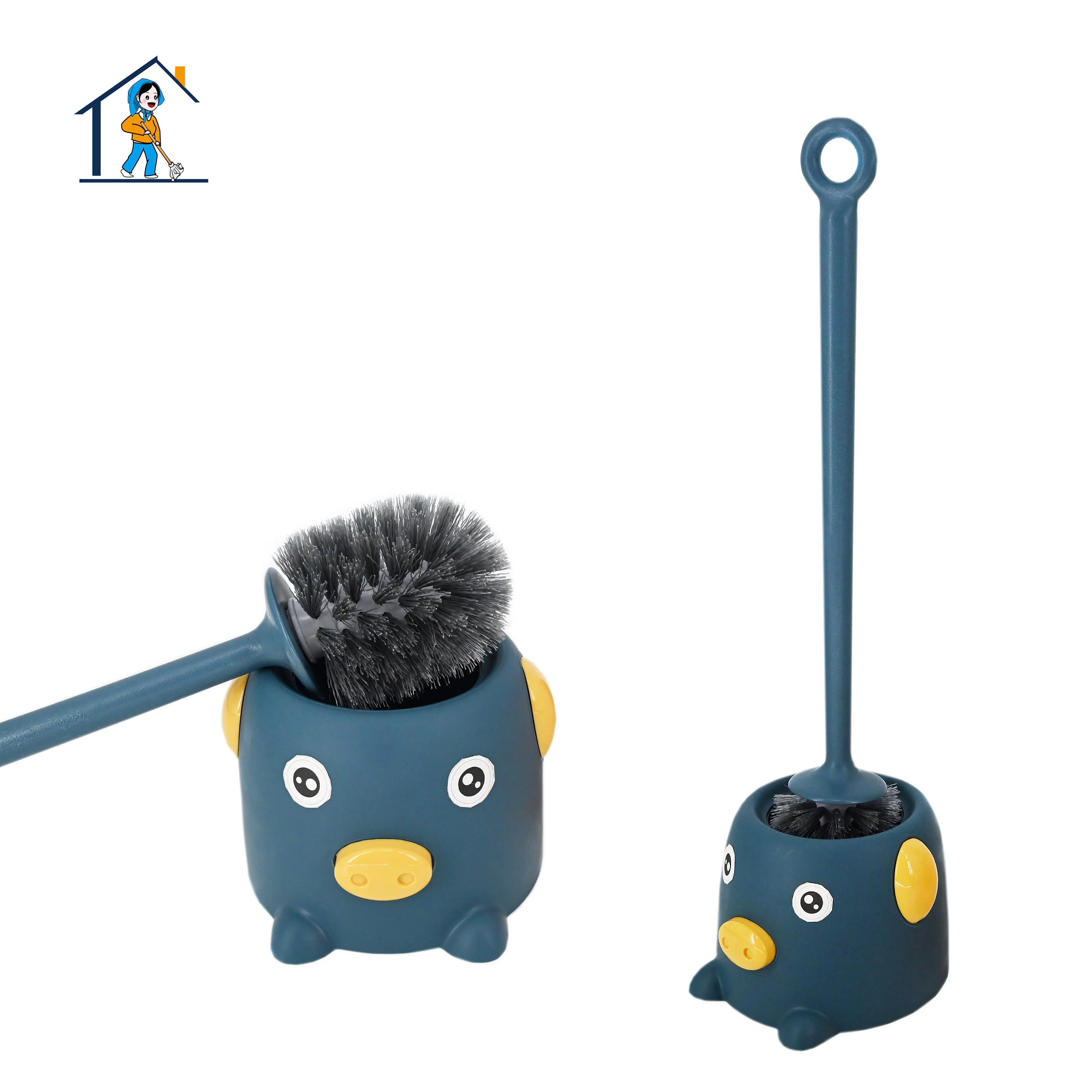 Cheapest Custom Cute Plastic Animal Pig Toilet Brush with Holder in Long Handle for Bathroom Washing Cleaning