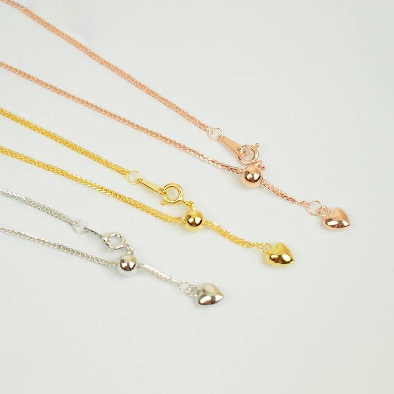 S925 Sterling Silver Silicon Bead Adjustable Wheat Chain Chopin Chain Necklace