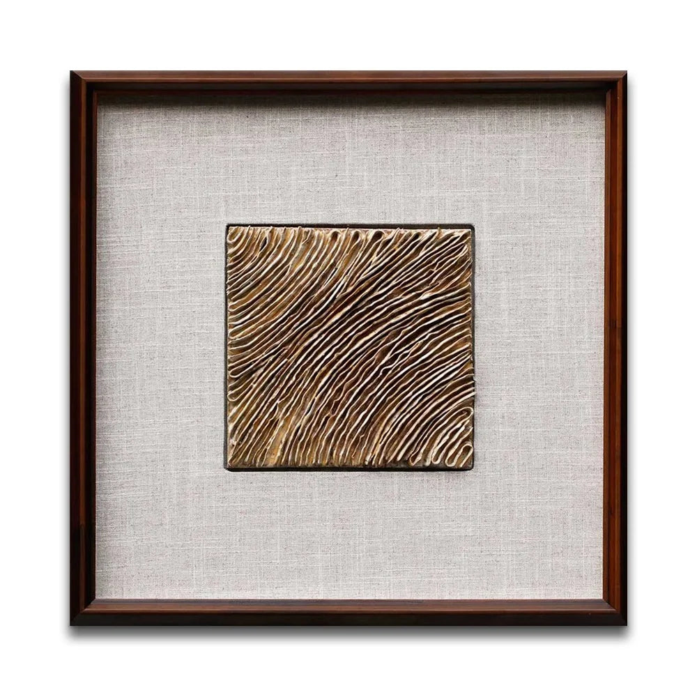 Khaki Pleats Ceramic Artwork High Temperature Porcelain Wall Hanging Art for Hotel