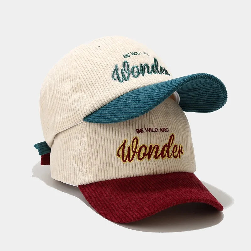 Two Tone Corduroy Baseball Dad Cap European and American Style with Wonder Embroidery Logo Adjustable Wholesale Hats
