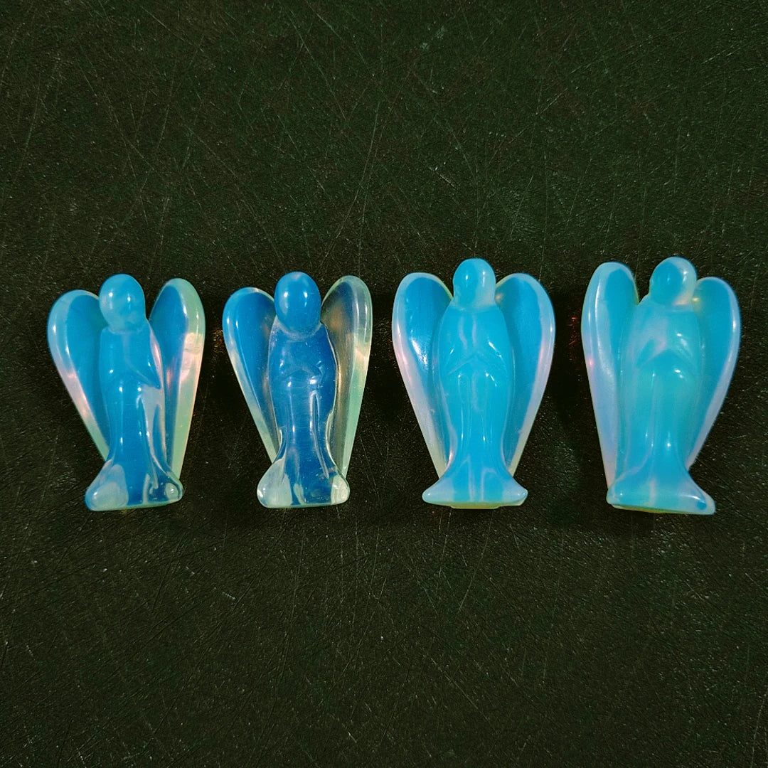 Huiying Cheap Price 2 Inch Hand Carving Natural Paperweight Stone Angel Crystal Decorative Opalite Angel Crafts