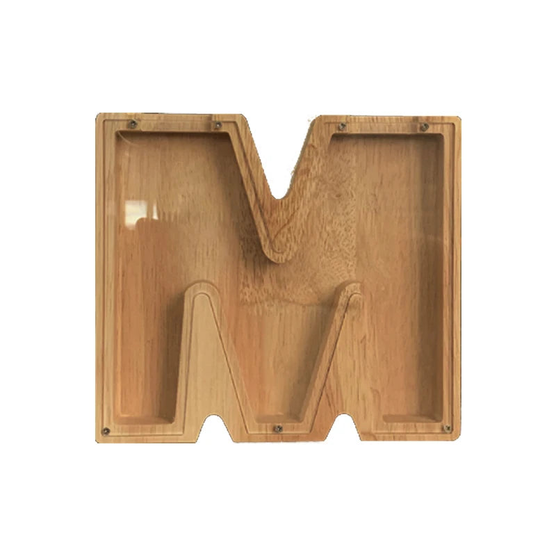 Wholesale Rubber Wood Acrylic Alphabet Piggy Bank Adults Wooden Money Box Letter Piggy Bank for Gift