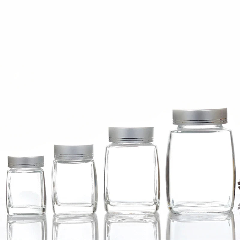 High White 100ml 180ml 360ml 750ml Square Honey Jam Sauce Glass Jar With Plastic Lid