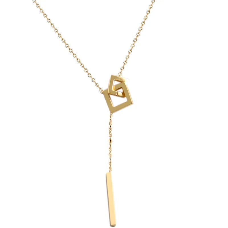 Fashion Women Sweater Chain Necklace Matching Stainless Steel Clavicle Choker Necklace Geometric Elements Square Buckle Necklace