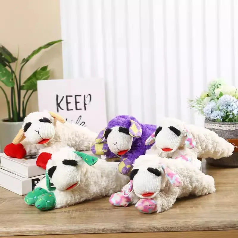 Eco-Friendly Super Soft Dog Plush Companion Toys Lying Sheep Bone Shaped Rubber Balls Sound for DOG CAT