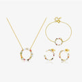 FUAMAY Flower Garland Bohemian Jewelry Sets 18K Gold Plated Big Geometric Circle Zircon Bracelets Earrings Necklace Gift Set