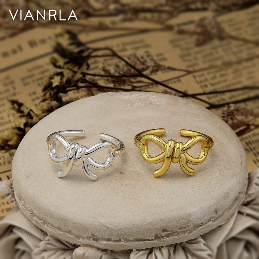 VIANRLA 925 Sterling Silver Ring Hollow Design Bowknot Shape 18K Gold Dropshipping Minimalist Style Nickle Free Laser Logo