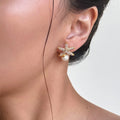 Dazan NEW HOT 18k Gold Plated Hypoallergenic Stainless Steel Vintage Starfish Iced Out Zircon Pearl Earrings Country Jewelry