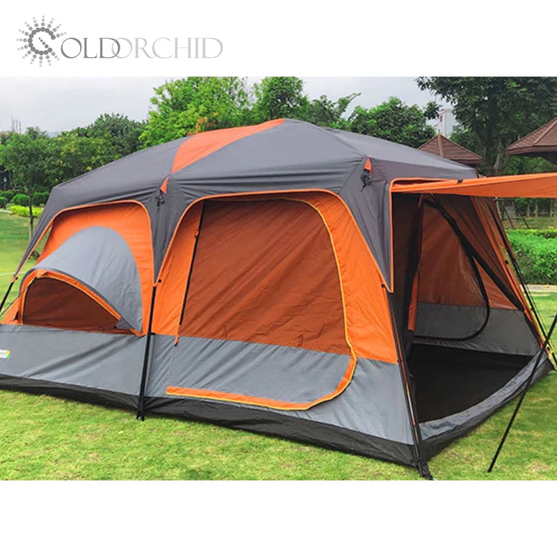 Large Luxury Double Layer Family Camping Tent 2 Rooms with 1 Living Room Waterproof for Outdoor Use 6-10 Persons
