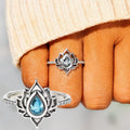 SC 2023 Hot Selling Lotus Flower Engagement Rings Valentine's Day Gift Vintage Waterdrop Zircon Lotus Rings for Women